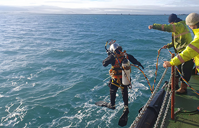 Diver preparing for the propellor inspection